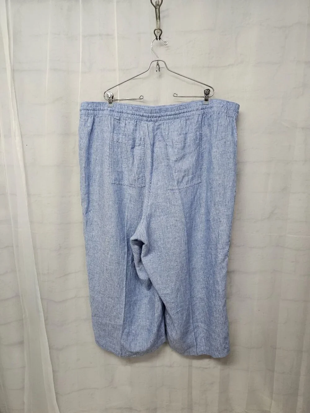 Lands' End Pants Blue Linen Crop Beach Summer Casual Wide Leg 3X - Picture 5 of 11